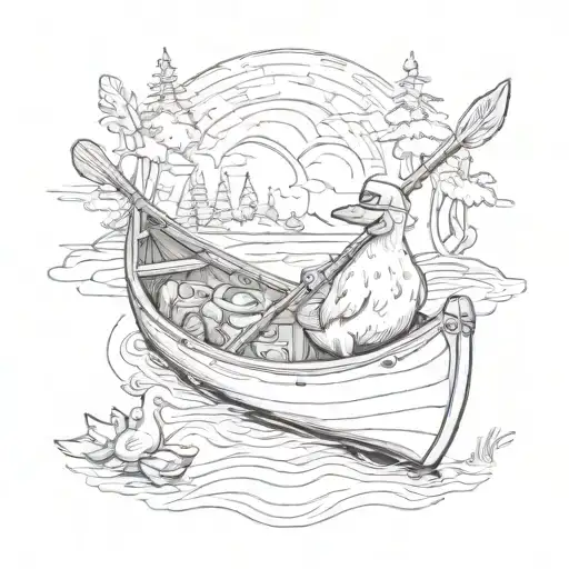 Duck And Bear In A Canoe