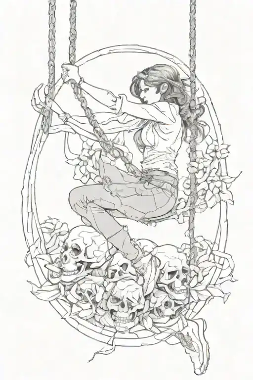 Girl Swinging From Skull Wearing Jeans