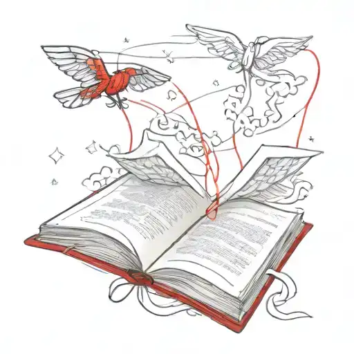 An Open Book With Fantasies Flying Out Of It And A Red String Connecting Everything
