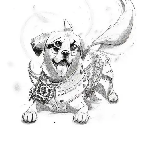 A Sketch-style Tattoo Featuring Kirito And A Dog In An Epic Boss Battle
