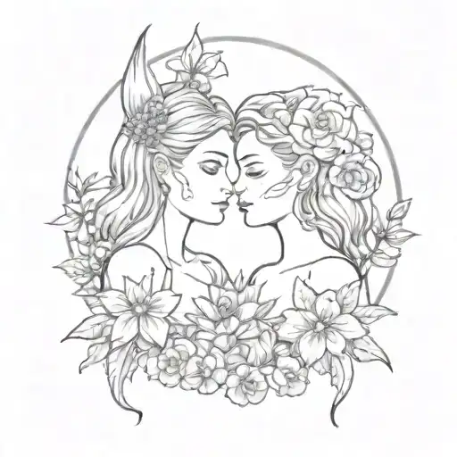 Best Friend Opposite Sun And Moon With Flowers