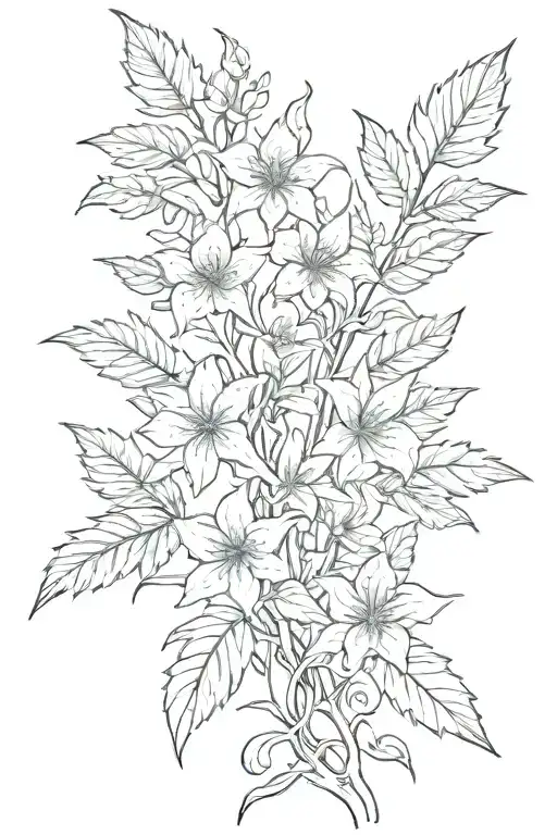 A Sketch Of A Weed Plant Intertwined With Vines And Flowers
