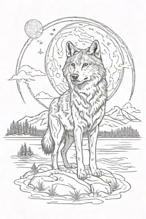 Sand Harbor Lake Tahoe With Wolf Looking Towards The Moon And A Religious Criss