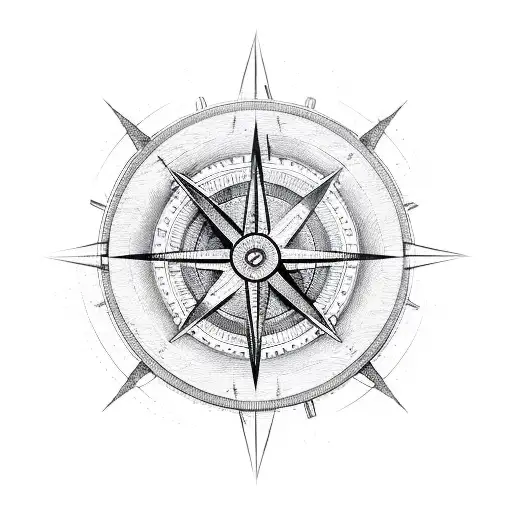 Half Compass And Half Ship Wheel Dividing Them With A Diagonal Slash