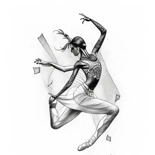 A Sketch-style Tattoo Of A Dancer Gracefully Moving To The Rhythm Of Music Notes