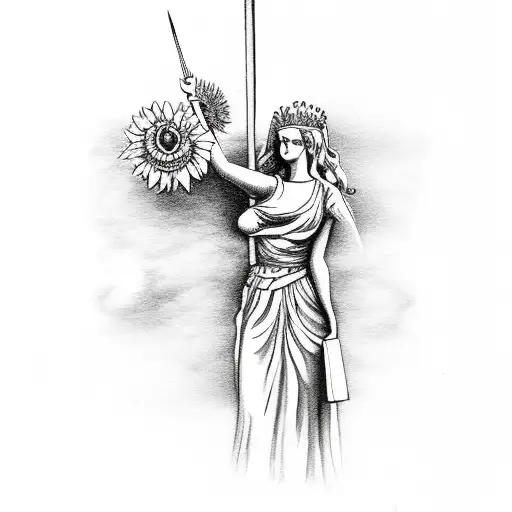 Lady Justice Holding A Sunflower