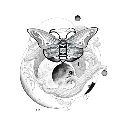 A Mesmerizing Moth Resting On A Crescent Moon Surrounded By Delicate Vines