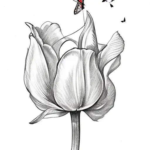 Tulip With Red Crown Then A Semi Colon Made Of Butterfly