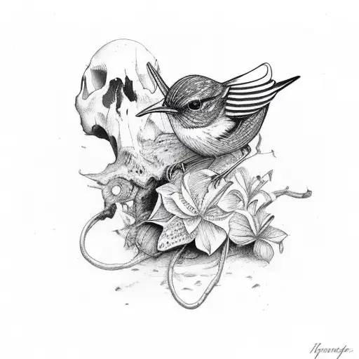 Wren Bird On A Skull