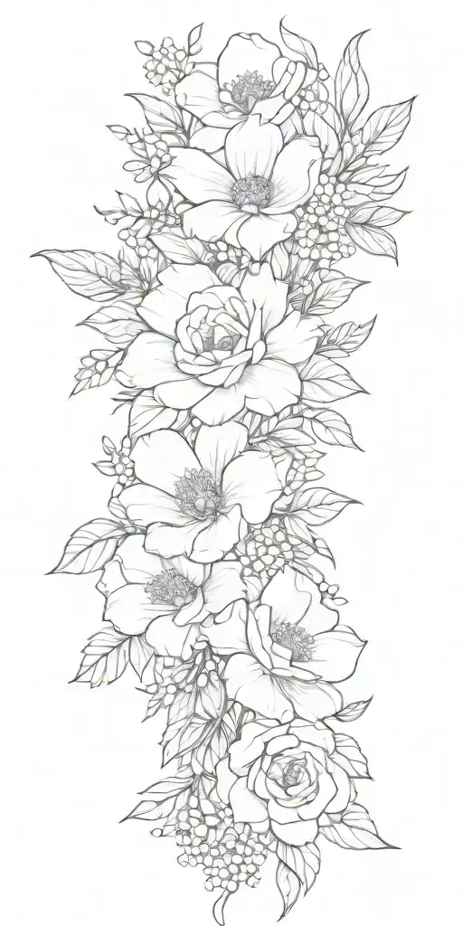 Flower Bouquet Sleeve Simple Outline