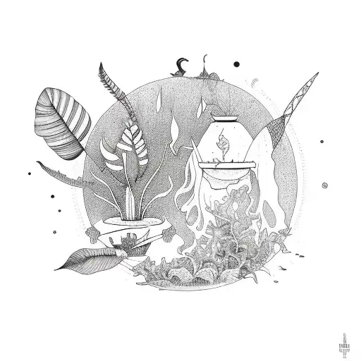 Witchy Line Art Sleeve With Plants