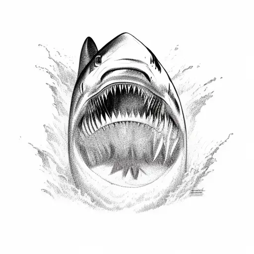A Megalodon Shark Jaw With The Slogan 'Deep Sea' Incorporated In A Sketch Style