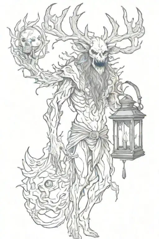 Creepy Wendigo Holding Lantern