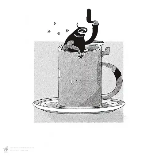 A Minimalist Silhouette Of A Monster Sipping Coffee From A Tiny Cup