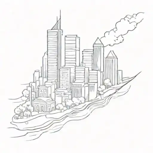 A Sketch Style Tattoo Of A Line Art Representation Of A City Skyline