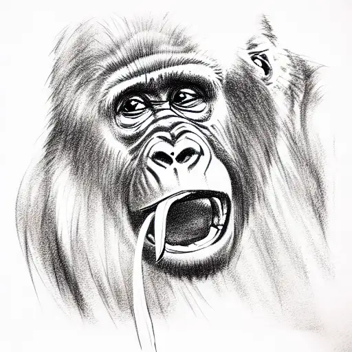 Gorilla With Snake In The Mouth