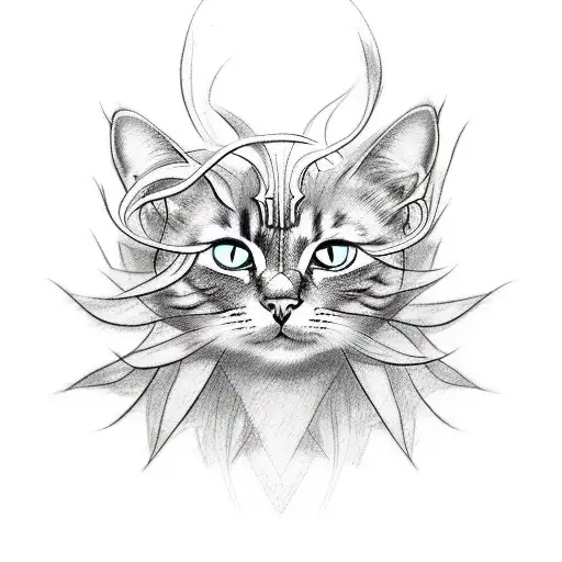 Sketch-style Tattoo Of A Cat Transforming Into Medusa
