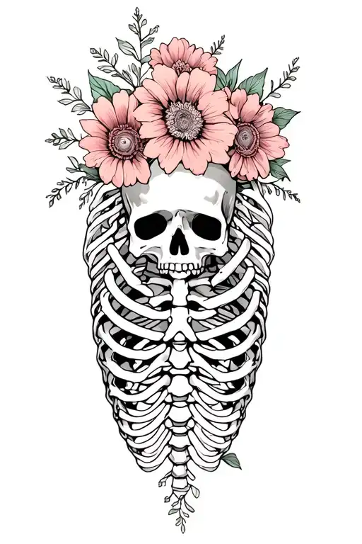 Flowers Weaving Around Skeleton Ribs