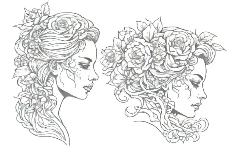 Death Floral Lady Head Profile Holding