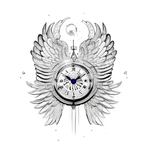 A Celestial Clock With Broken Angel Wings As The Hands