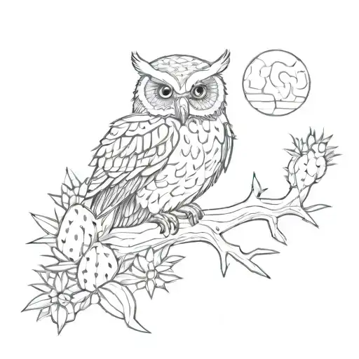 Whimsical Owl Perched Atop A Cactus