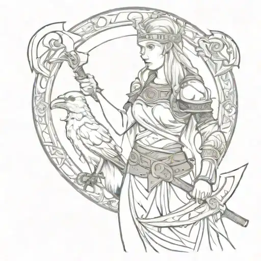 Viking Shield Maiden With Crow Holding Viking Axe