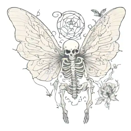 Skeleton With Moths Wings Spread