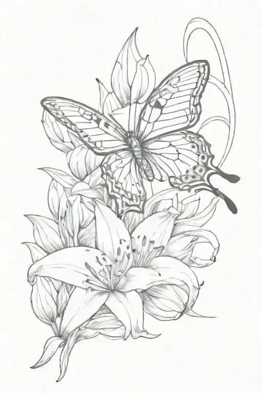 Butterfly And Lily Flower