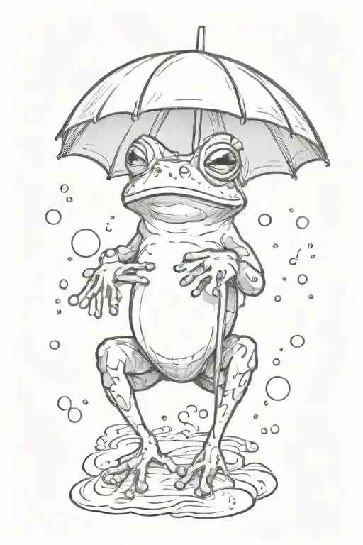 Frog Sitting Under Umbrella In Rain Cloud