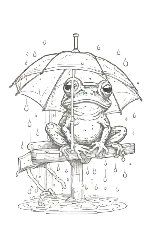 Frog Sitting Under Umbrella In Rain