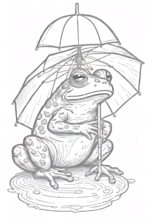 Frog Sitting Under Umbrella In Rain Side Profile