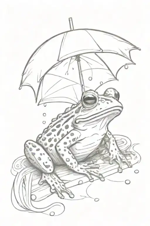 Frog Sitting Under Umbrella In Rain
