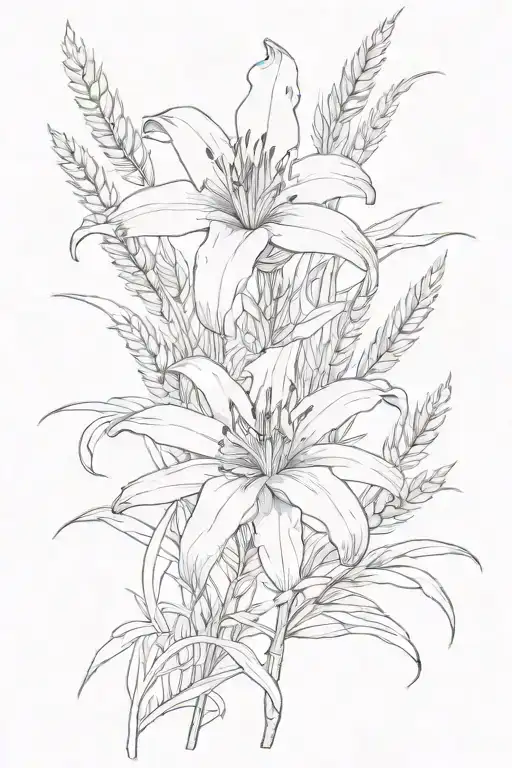 Prairie Lily With Wheat Stalk Intertwined