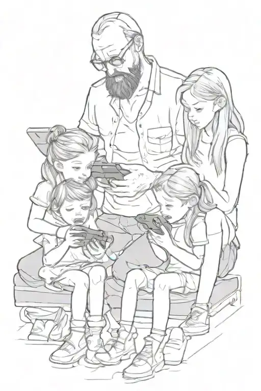 Father With Daughters Playing Videogames