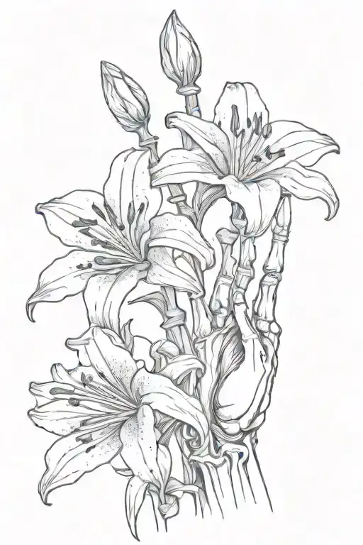 Skeleton Hand Holding Lily Flower
