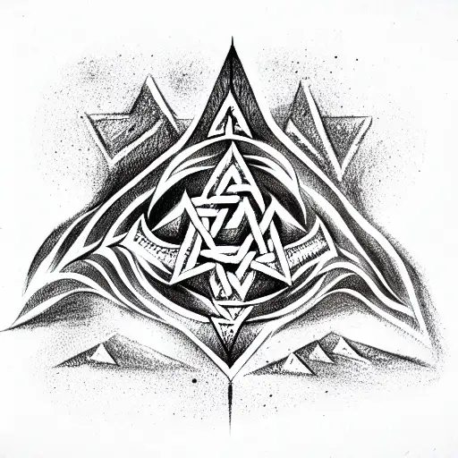 Valknut Symbol Leading To A Wolf