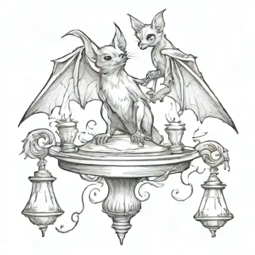 A Bat That Holds On To A Candlestick With Its Front And Back Paws