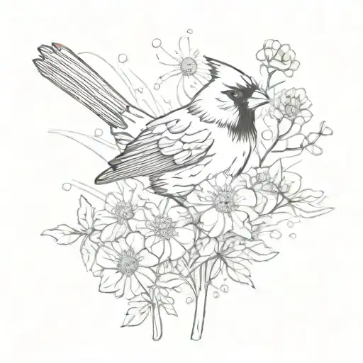 Red Cardinal With Dandelions Blowing Across