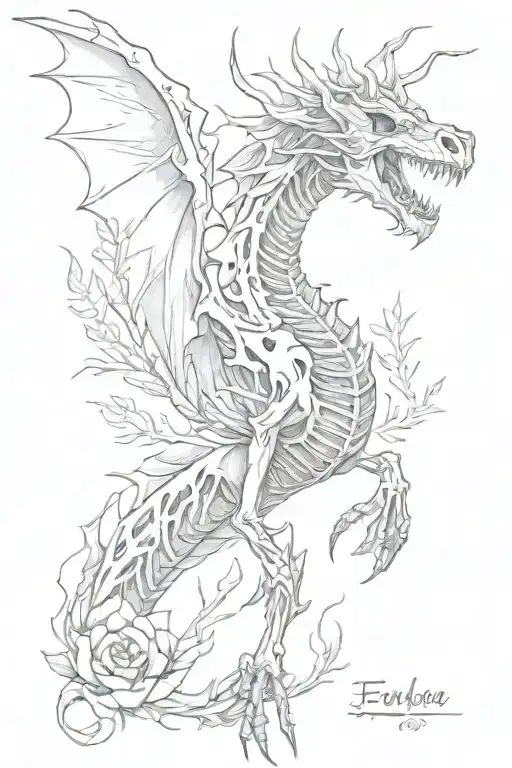 Fierce Dragon Skeleton With Live Nature Elements