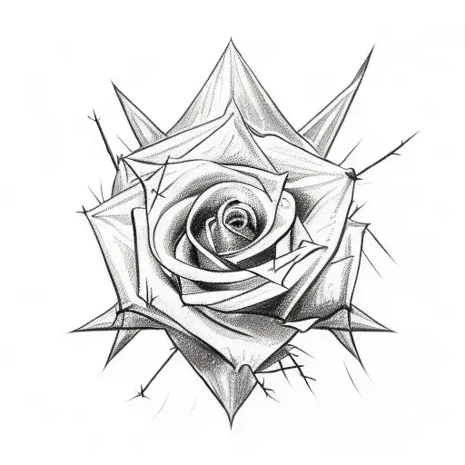 A Sketch Style Tattoo Of A Rose With Thorns Transforming Into A Throwing Star