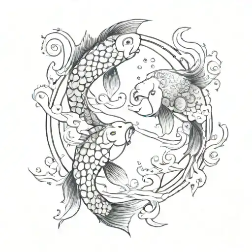 Sun And Moon With Ying Yang Koi Fish