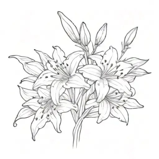 Lily And Aster Stems Entwined Together