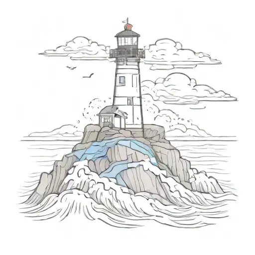 Non-working Lighthouse On A Rock In The Sea With Thunderstorm And Waves Tattoo Idea
