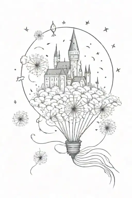 Dandelion Seeds Floating Towards Hogwarts Castle