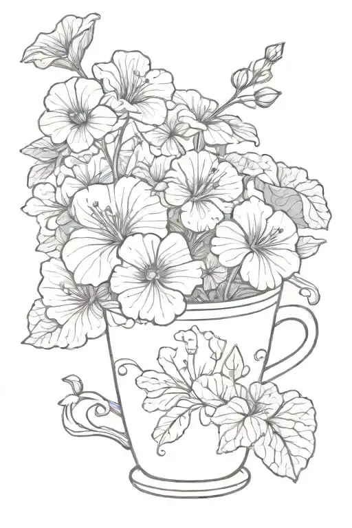 Coffee Cup And Nasturtium Flowers