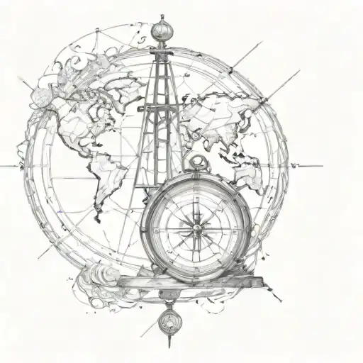 Bridge And Compass In Front Of World Map