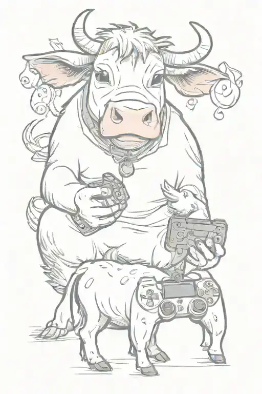 A Cow And A Silkie Chicken Playing Video Games Together