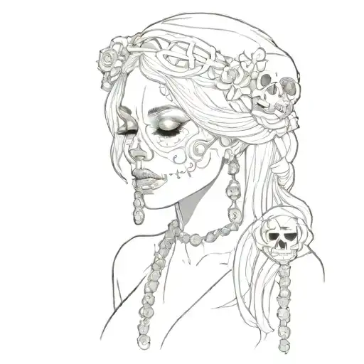A Woman With A Rosary And A Skull