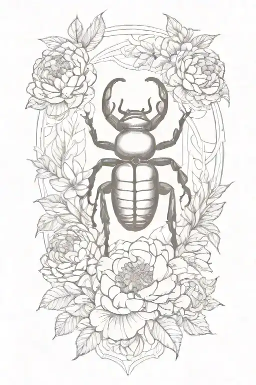 Stag Beetle With Peonies In The Background