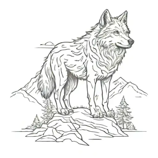 Wolf With Mountain Landscape